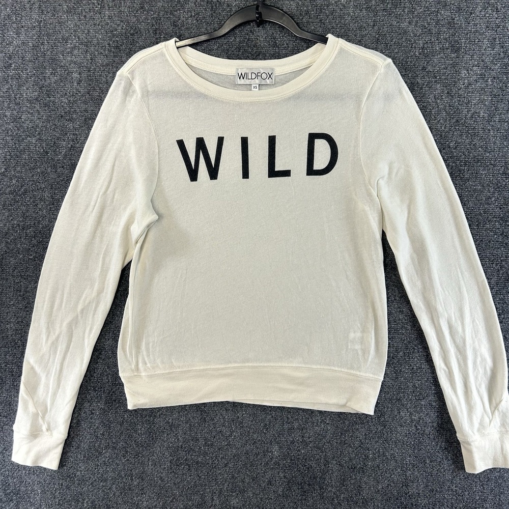 Wildfox Sweatshirt Womens XS White Wild Graphic Pullover Crewneck Cozy Outdoor